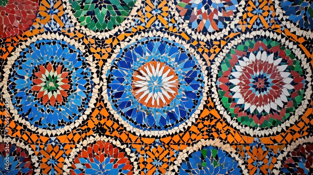 Colorful Mosaic Tile Pattern with Geometric Shapes and Designs Colorful Mosaic Tile Pattern with Geometric Shapes and Designs