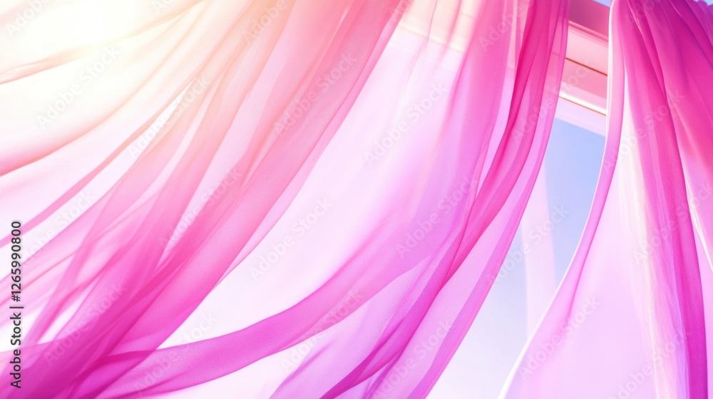 Pink, translucent fabric drapes elegantly, illuminated by soft light, creating a dreamy and ethereal ambiance Pink, translucent fabric drapes elegantly, illuminated by soft light, creating a dreamy and ethereal ambiance