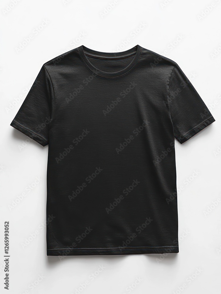mockup of a plain black T-shirt, front view, flat with no wrinkles, on a white background, in a flat lay mockup of a plain black T-shirt, front view, flat with no wrinkles, on a white background, in a flat lay