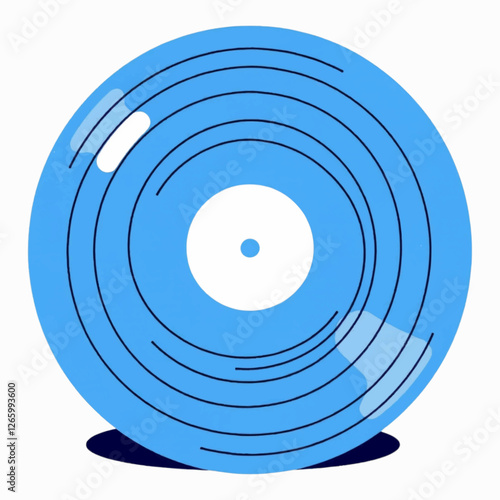 Illustration art of bold electric blue vinyl record, isolated on white, ideal for music blogs, retro aesthetics, or minimalist design.