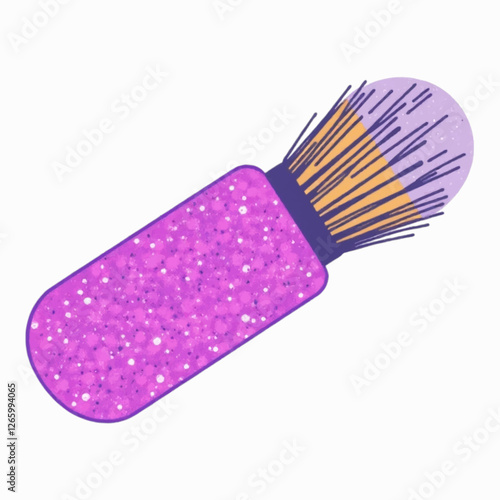 Illustration art of sparkling purple makeup brush for beauty and cosmetic content.