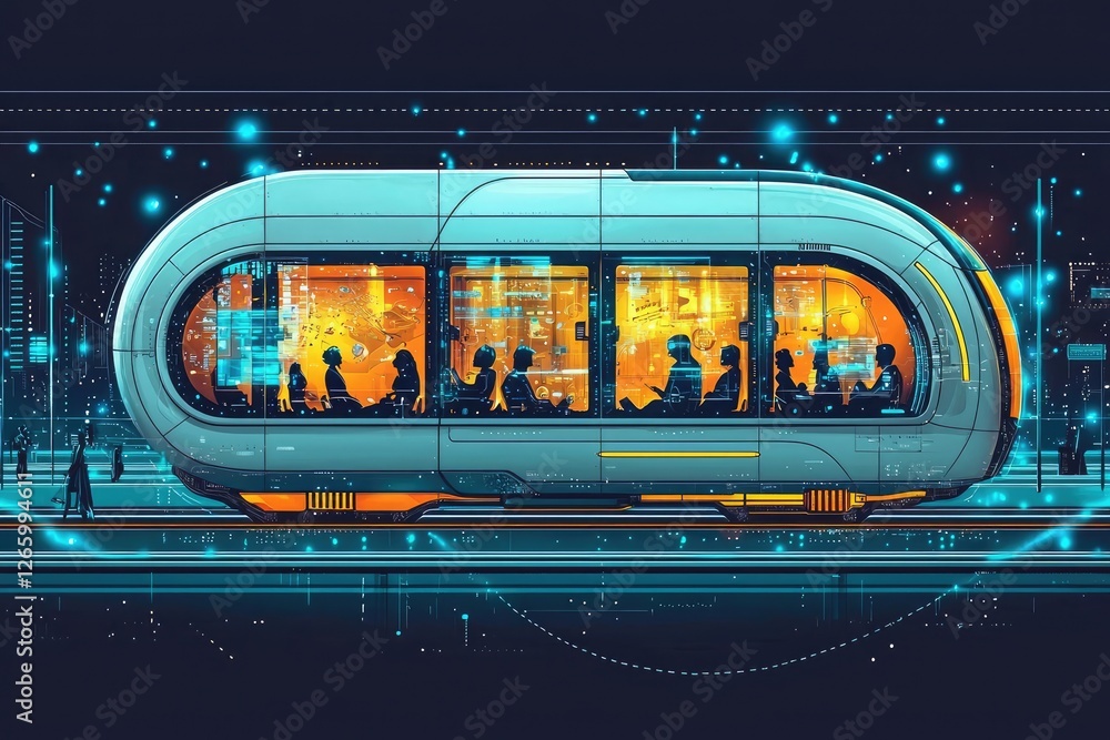 Obraz premium A futuristic train with people inside