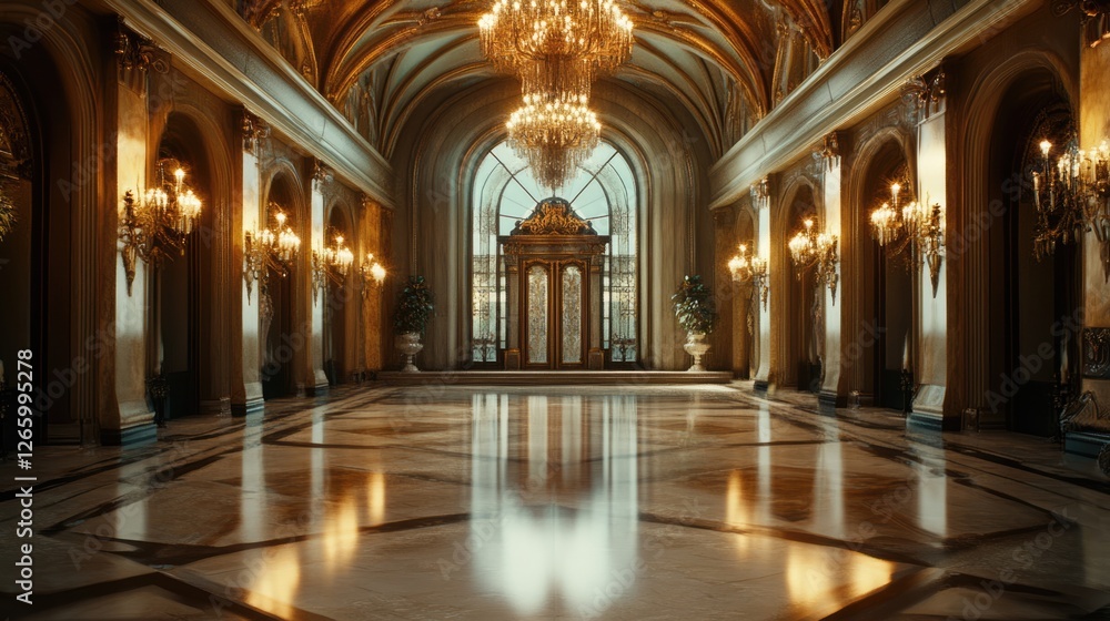 Obraz premium Grand Hallway with Ornate Details and Gleaming Floors