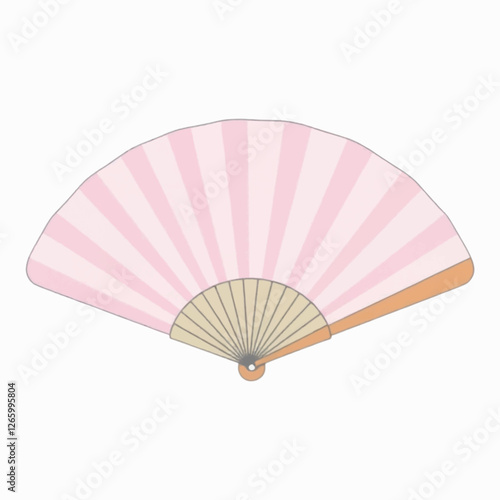 Illustration art of folded hand fan made of soft pink silk with no patterns or engravings, elegantly displayed on a white background