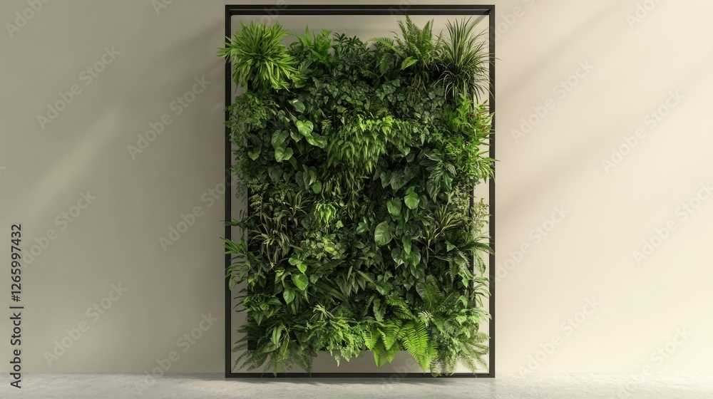 Fototapeta premium Lush Greenery in a Modern Minimalist Setting: A Vertical Garden