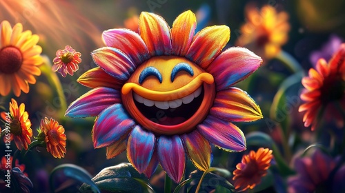 Animated Cartoon Smiley Flower Bouquet