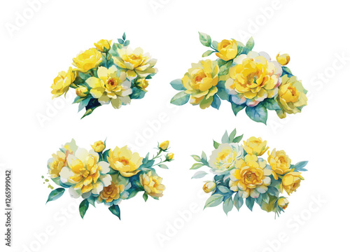 Set of Yellow Floral wedding elements collection. Wedding concept flowers. Floral poster, invitation. Vector arrangements for greeting cards or invitations