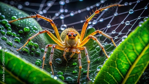 Night Hunting: Small-Eyed Net-Casting Spider (Avella sp.) in Tropical Rainforest photo