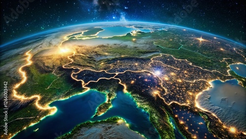 Night Lights Illuminate Tajikistan on Asia Map - Stunning Satellite View photo