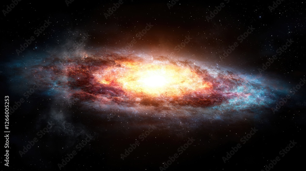 Obraz premium Spiral galaxy in deep space, vibrant colors, cosmic nebula, celestial body, astronomical wonder, vast expanse of universe, for space exploration, astronomy education