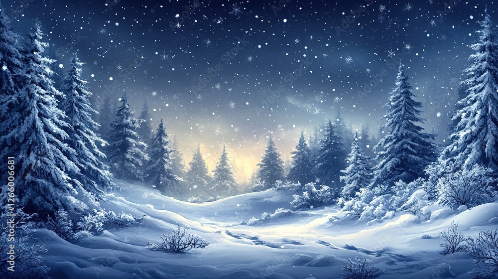 Snowfall in a serene forest landscape winter wonderland nature scene calm environment dreamy viewpoint Snowfall in a serene forest landscape winter wonderland nature scene calm environment dreamy viewpoint