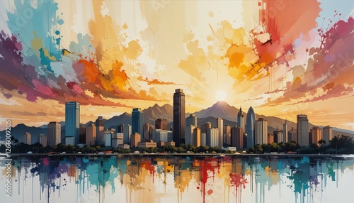 Honolulu, Hawaii City Skyline abstract painting 