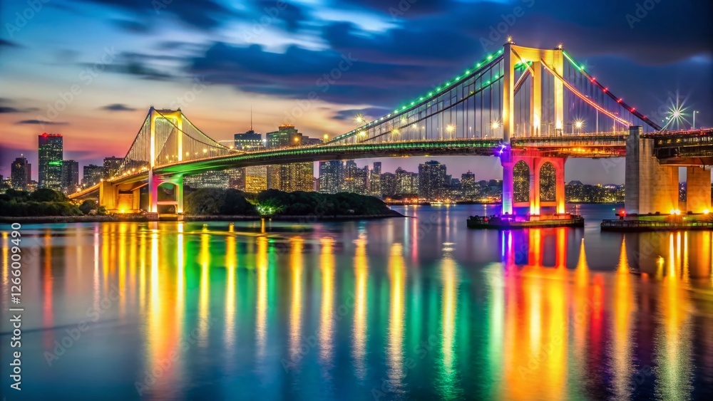 Fototapeta premium Odaiba Rainbow Bridge Night Lights Long Exposure Photography - Tokyo Japan