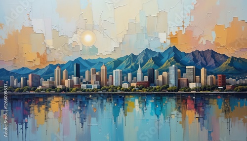 Honolulu, Hawaii City Skyline abstract painting 