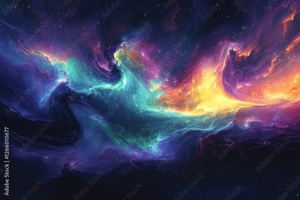 A vibrant nebula swirls in cosmic space, showcasing a mesmerizing display of teal, purple, and fiery orange hues. A vibrant nebula swirls in cosmic space, showcasing a mesmerizing display of teal, purple, and fiery orange hues.