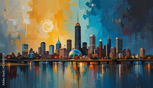 Fototapeta Naklejka Na Ścianę i Meble -  Houston, Texas City Skyline abstract painting