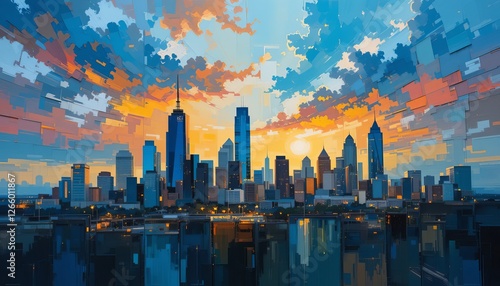 Fototapeta Naklejka Na Ścianę i Meble -  Houston, Texas City Skyline abstract painting