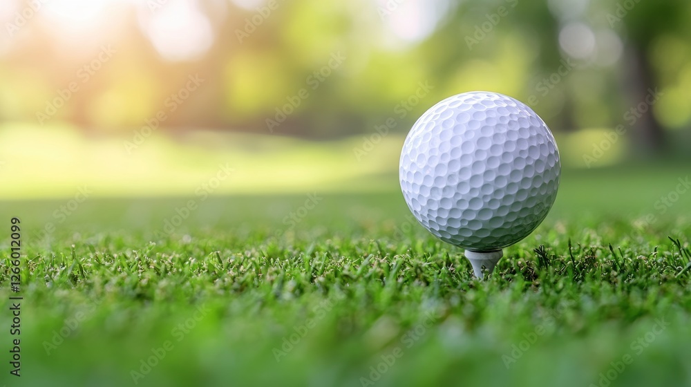 Obraz premium Closeup view of golf ball on green grass lawn