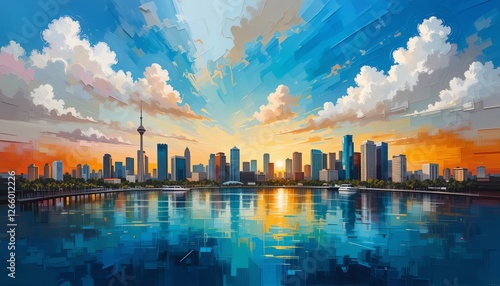 Miami, Florida City Skyline abstract painting 