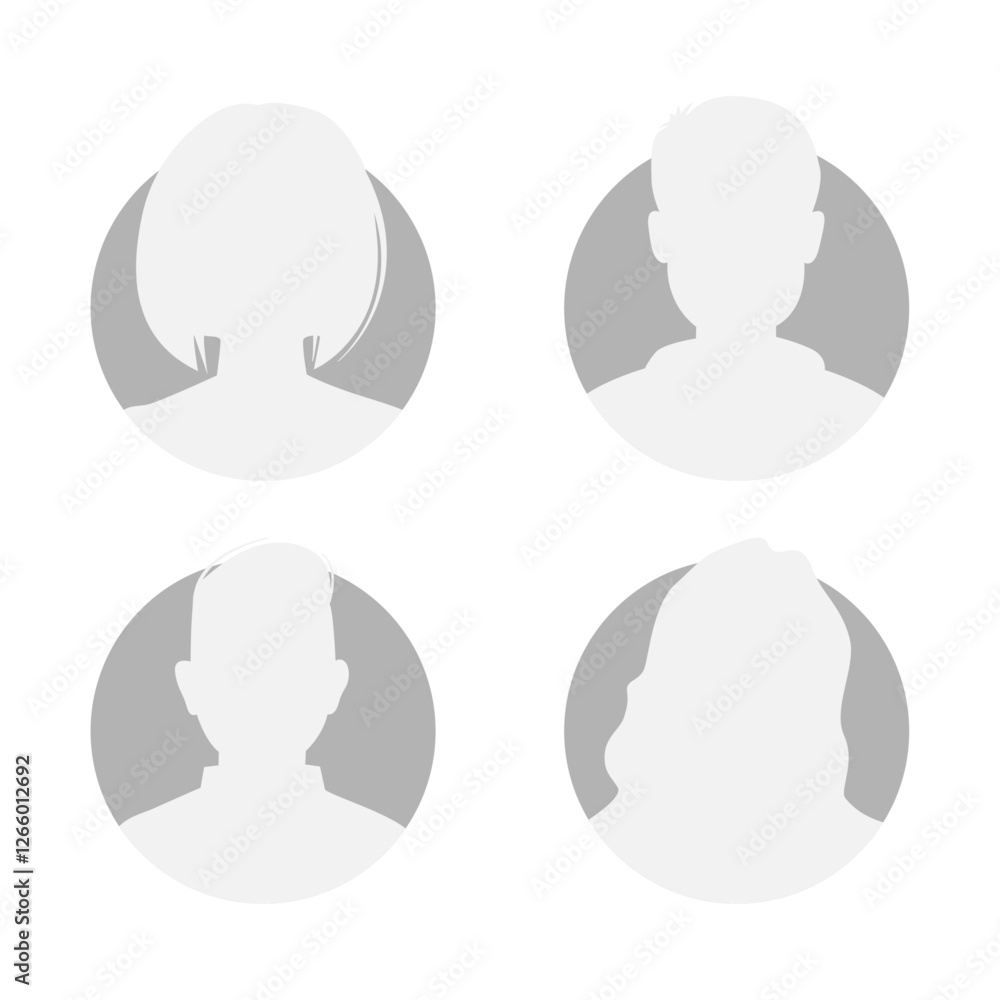 Vector flat illustration in grayscale. Icons of man and woman. Avatar, user profile, person icon, profile picture. Suitable for social media profiles, icons, screensavers and as a template. Vector flat illustration in grayscale. Icons of man and woman. Avatar, user profile, person icon, profile picture. Suitable for social media profiles, icons, screensavers and as a template.