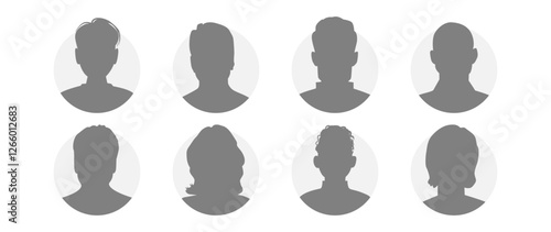Vector flat illustration in grayscale. Icons of man and woman. Avatar, user profile, person icon, profile picture. Suitable for social media profiles, icons, screensavers and as a template.