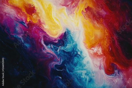 Wallpaper Mural Abstract art showcasing vibrant swirls of red, yellow, blue, and purple, creating a cosmic, fluid visual. Torontodigital.ca