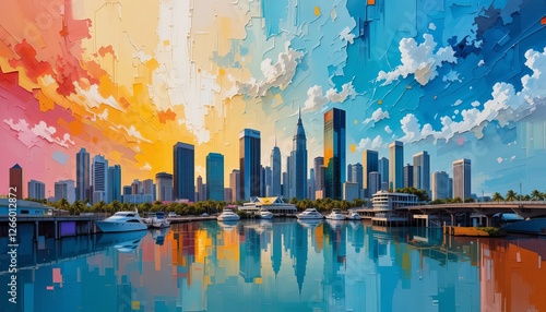 Miami, Florida City Skyline abstract painting 