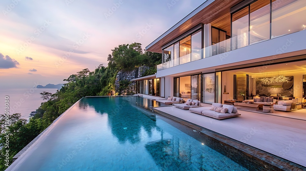 Fototapeta premium Modern villa offers stunning oceanfront views pictures