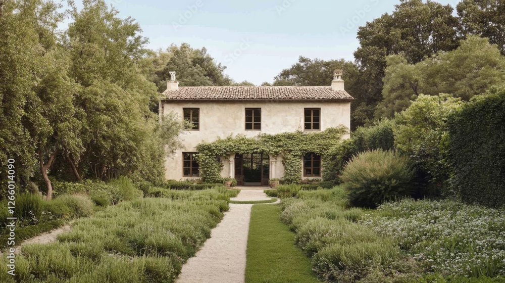 Picturesque Italian Farmhouse in Garden Setting, Ideal for Travel Brochure Picturesque Italian Farmhouse in Garden Setting, Ideal for Travel Brochure