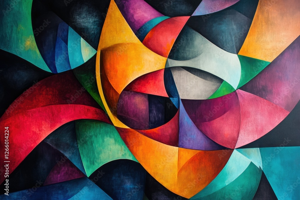 Fototapeta premium Abstract artwork featuring vibrant, geometric shapes and rich colors, creating a dynamic and visually engaging composition.