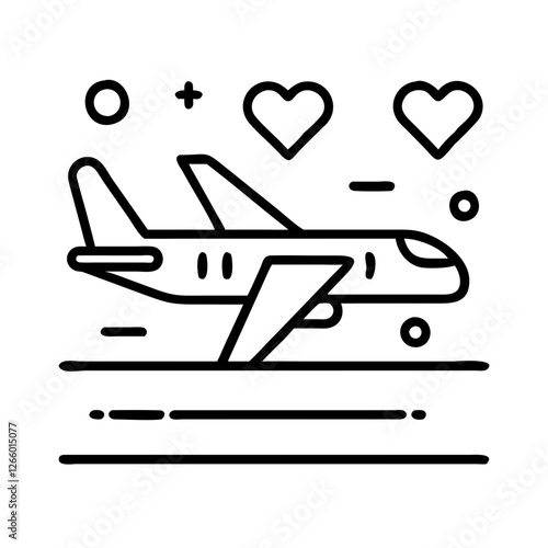 Plane takes off, Wedding vector icon , romantic getaway for newlyweds. With the backdrop of love and adventure,  journey promises memorable experiences together.