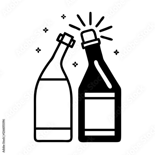 Two champagne bottles  vector icon , moment of celebration. The air is filled with excitement, marking special event with friends or family