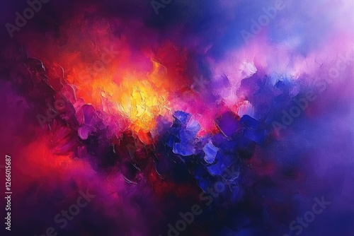 Wallpaper Mural Abstract painting with vibrant hues of purple, pink, orange, and red, creating a celestial or cosmic effect. Torontodigital.ca