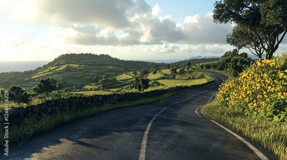 Naklejka premium Downhill Road in the Azores