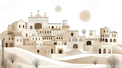 Beige Desert Town, Architecture, Peaceful Scene, Artistic Impression photo