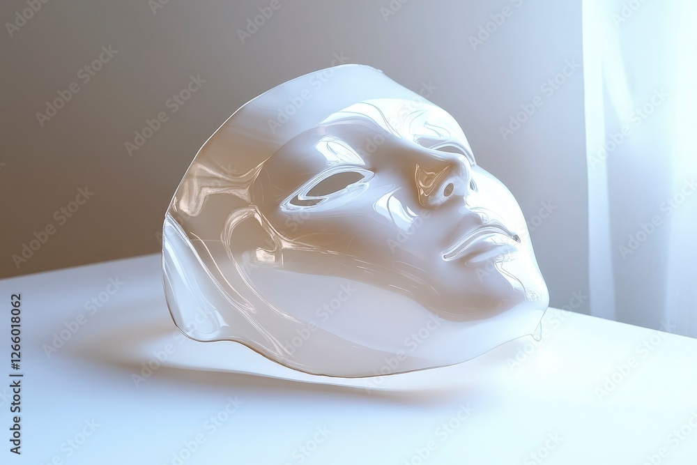 Fototapeta premium Glossy White Mask Displayed on Table with Soft Natural Light