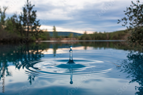 Crystal Clear Water Droplet Creating Ripples - World Water Day Concept