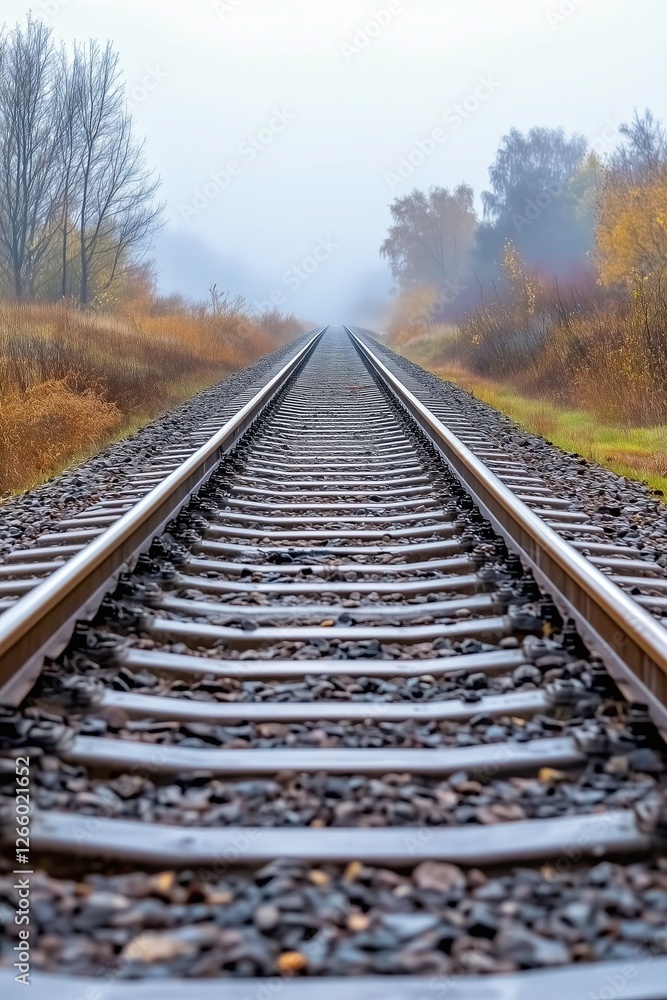 Fototapeta premium Railroad Tracks on a Foggy Day