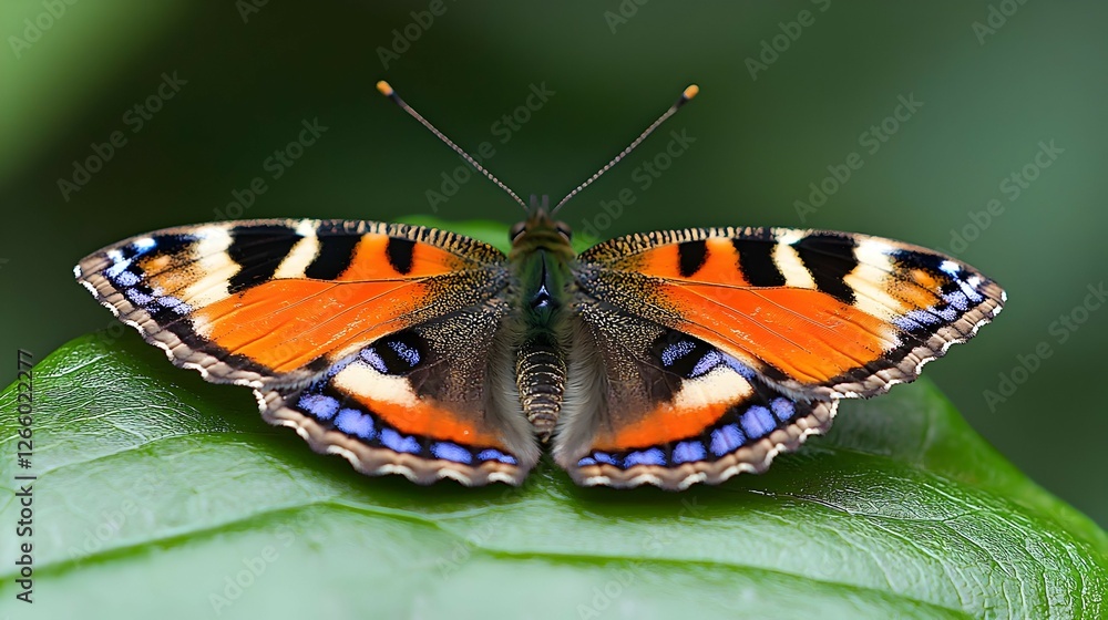 Small Tortoiseshell Butterfly on Dewy Green Leaf Small Tortoiseshell Butterfly on Dewy Green Leaf