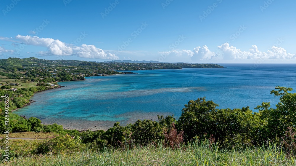 Fototapeta premium Caribbean Bay View from Coastal Hilltop