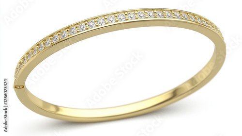 Gold bangle bracelet with pave diamonds on white background