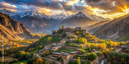 Panoramic View of Karimabad Eagles Nest, Hunza Valley, Gilgit-Baltistan, Pakistan photo