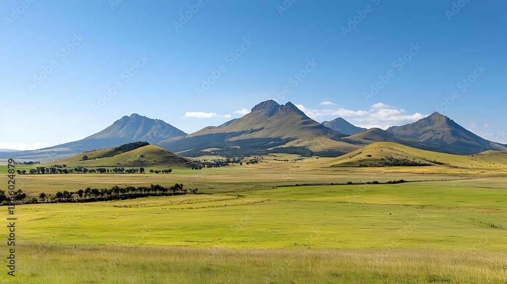 Fototapeta premium Green Valley With Mountains Under Blue Sky