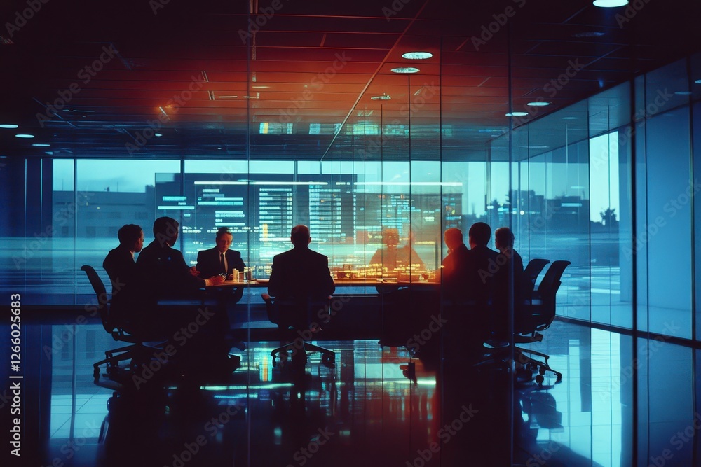 Business Meeting in Modern Conference Room with Digital Screens Business Meeting in Modern Conference Room with Digital Screens
