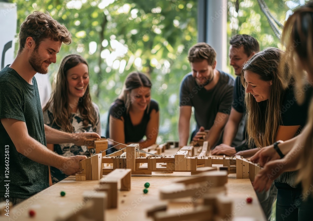 Group of Young Adults Engaged in Creative Team-Building Activity