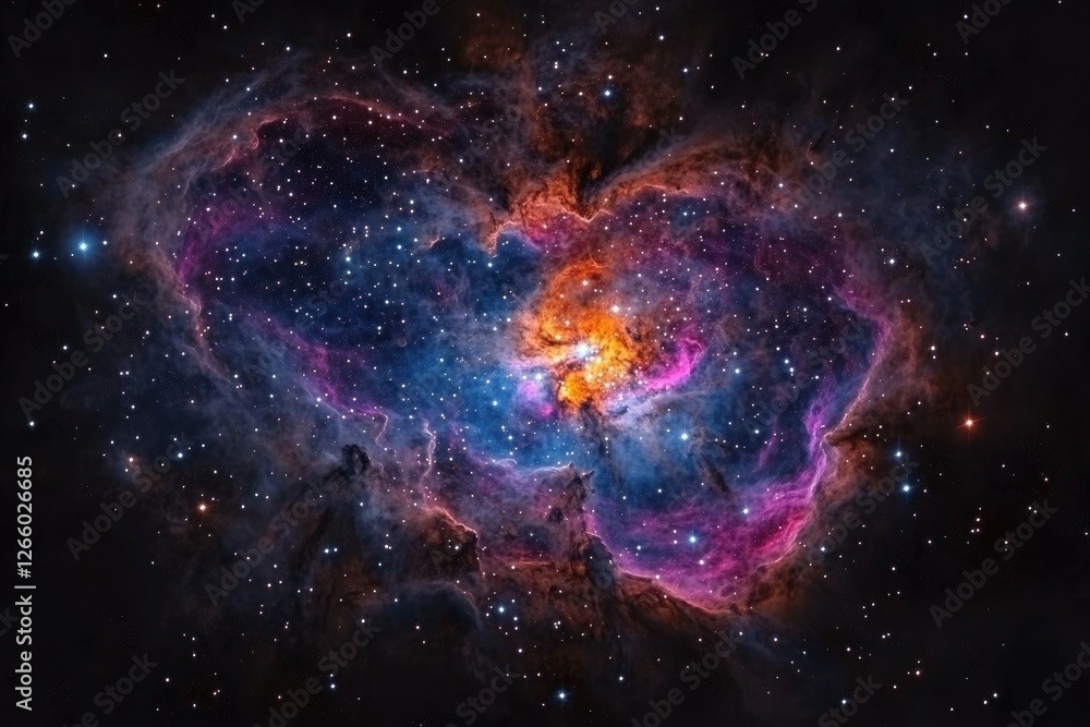 Fototapeta premium A vibrant nebula in space, showcasing a breathtaking display of cosmic colors and stellar dust.