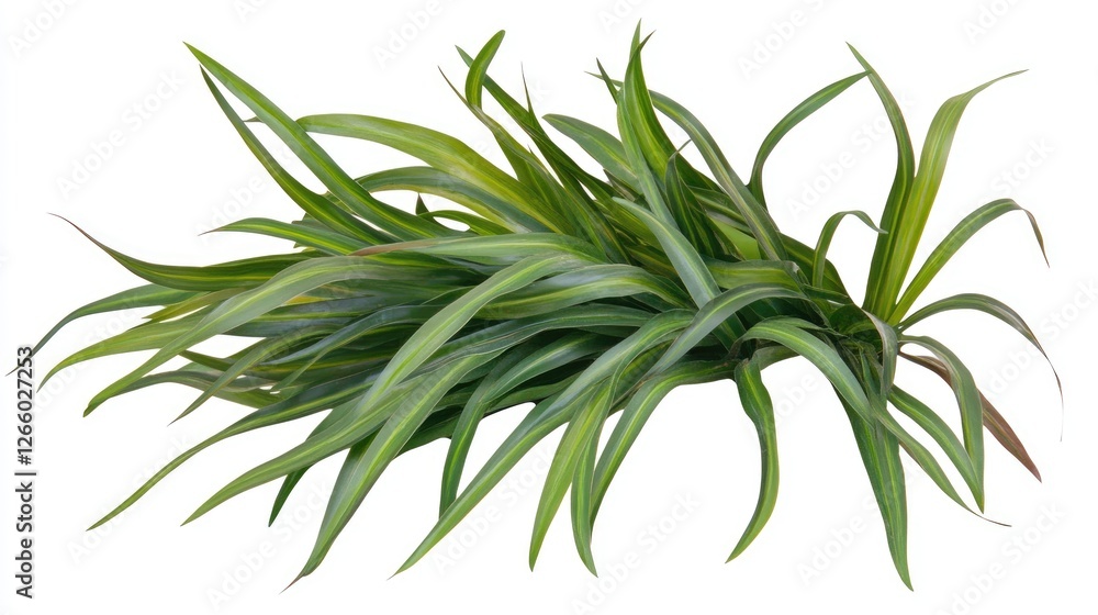 Fototapeta premium A bushy vetiver plant with long, slender green leaves, isolated on a white background. No people, no text.