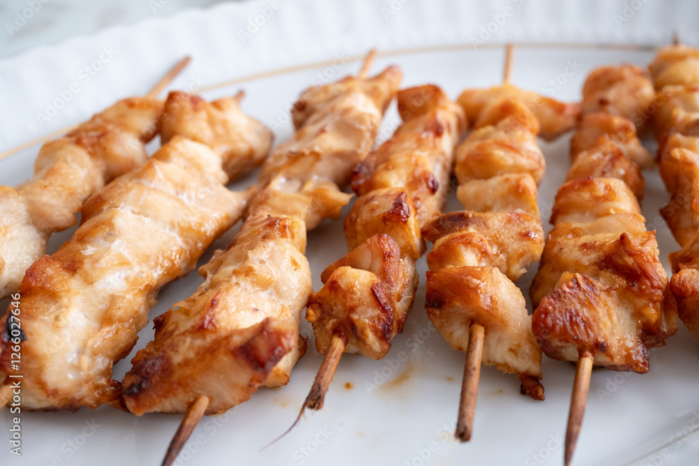 Grilled chicken Meat On Yakitori Style Meal Japanese Food Grilled chicken Meat On Yakitori Style Meal Japanese Food