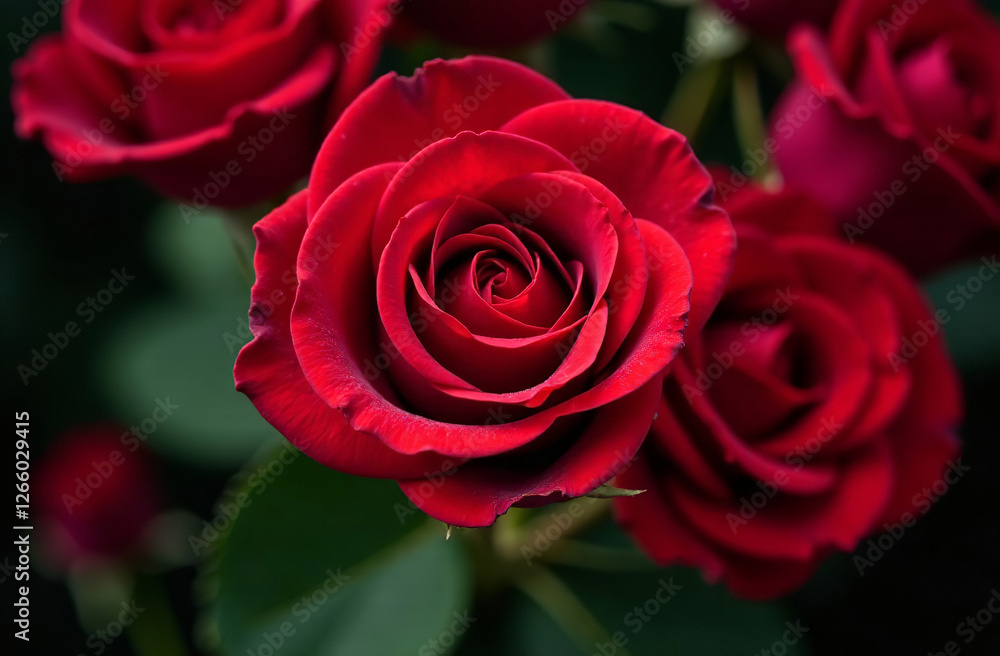 Bush large red roses, blooming flower outside in garden, close-up. AI Generative Bush large red roses, blooming flower outside in garden, close-up. AI Generative