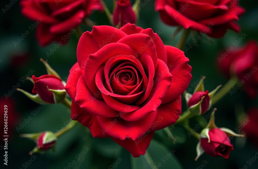 Bush large red roses, blooming flower outside in garden, close-up. AI Generative Bush large red roses, blooming flower outside in garden, close-up. AI Generative